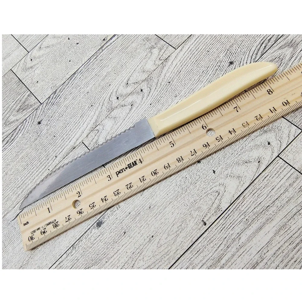 Vintage Quikut Quikkle Dual Serrated Edge Steak Knife Cream‎ Handle Retro MCM